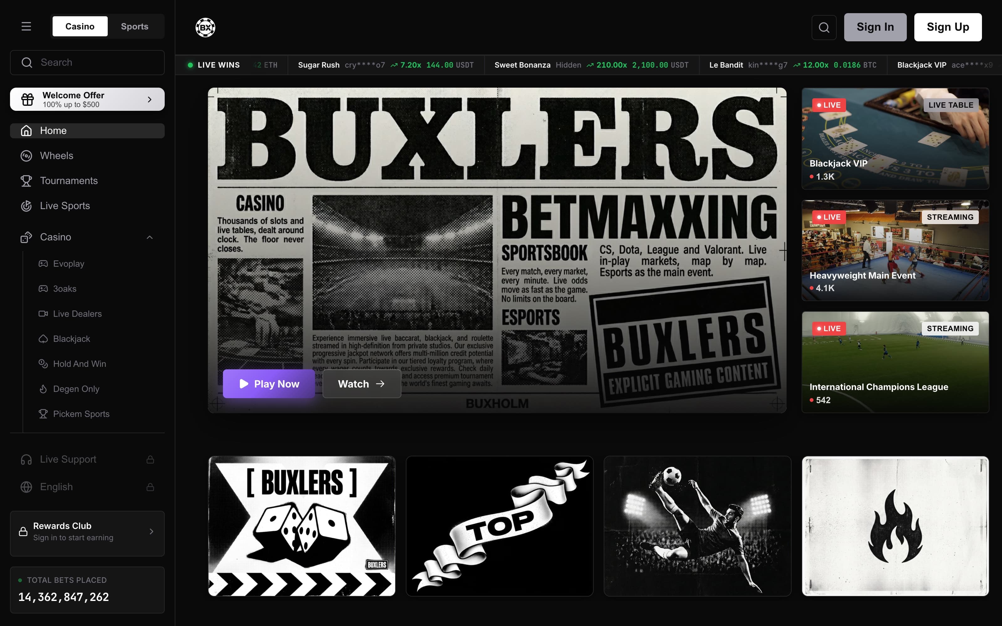 Buxlers casino — home lobby